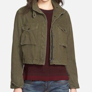 Rag and Bone Cropped Military Jacket in Olive Green Denim